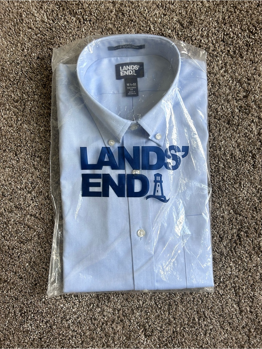 NWT Lands' End Men's No Iron Button-Front Dress Shirt Tailored Fit 15.5 - 32”